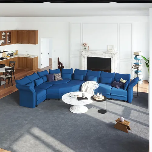 Vista 9 de LLappuil - Sofá seccional convertible sobredimensionado en forma de U, modular, con almacenamiento, fácil de limpiar, de 8 asientos, de terciopelo