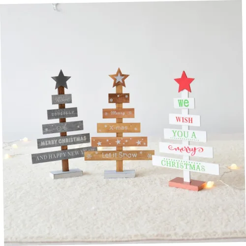 Vista 9 de Decoración de mesa de árbol de Navidad de madera blanca para decoraciones de fiesta de escritorio