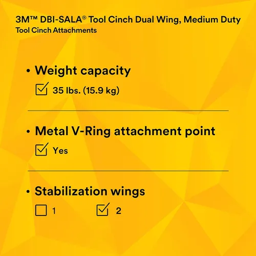Vista 14 de 3M DBI/SALA Python, 1500015, diseño único de cincha que asegura rápidamente herramientas de hasta 35 libras, con alas dobles para evitar que