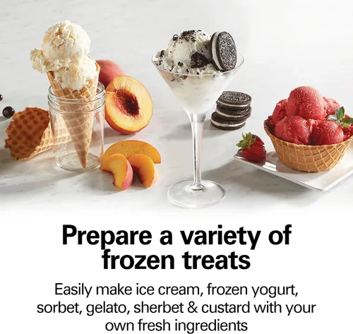 Vista 3 de Heladera automática Hamilton Beach 68330N, 4 cuartos, color crema, Crema 4 Quart Makes A Variety Of Treats Including Sorbet, Sherbet, Gelato