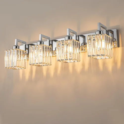 Vista 44 de Moderna lámpara de cristal para pared/tocador de baño, de 5 luces, color cromo Cromo torcido