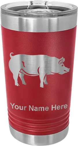 Vista 5 de LaserGram Vaso de pinta aislado al vacío de 16 onzas, cerdo, grabado personalizado incluido (negro) Engraved Gift, Vacuum Insulated Stainless