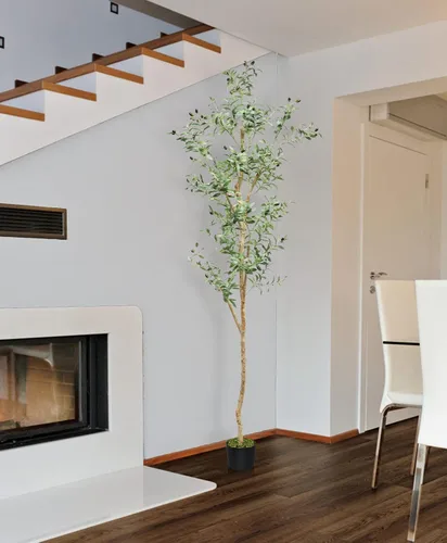 Vista 5 de LOVMOR Árbol de olivo artificial de 7.8 pies, olivo sintético extra largo para decoración moderna del hogar, oficina, sala de estar, piso
