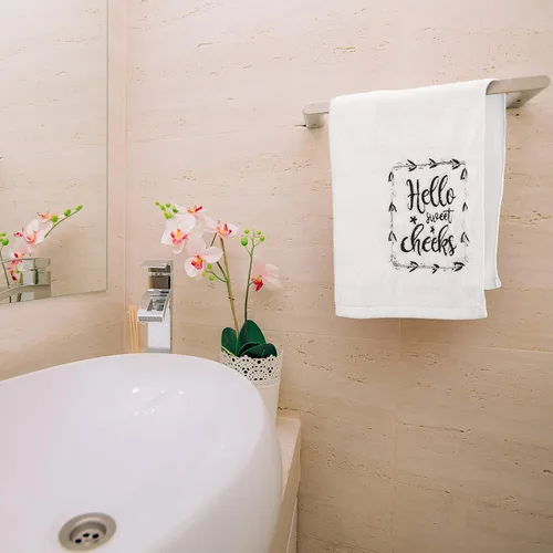 Vista 5 de Tatuo - 2 toallas de mano decorativas para baño con frases divertidas, lávate las manos, toallas decorativas rústicas para cocina, baño