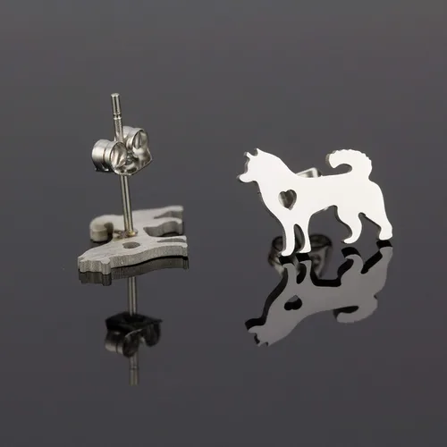 Vista 6 de Regalos Husky para mujer aretes de perno para mamá y perro plateado, Metal