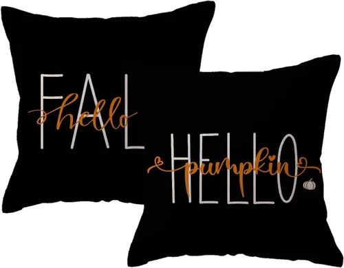 Vista 18 de Fundas de almohada naranjas de otoño de 12 x 20 pulgadas, paquete de 2 fundas de almohada decorativas rectangulares/lumbar, fundas de cojín de Hello