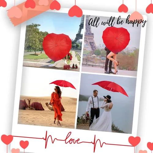 Vista 4 de AoGV Forever Love Parasol rojo con forma de corazón para niñas para San Valentín boda compromiso y accesorios de fotos