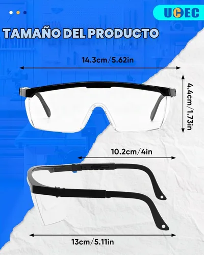 Vista 7 de UCEC Gafas de seguridad transparentes, gafas de protección ocular