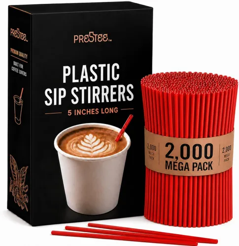 Vista 8 de Prestee Agitadores de café de plástico, 2000 unidades, 5 pulgadas, pajitas de plástico, bebidas y palitos de café, palitos de cóctel Swizzle