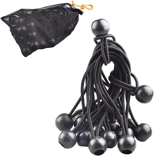 Vista 8 de 50 cuerdas elásticas de bola de 6 pulgadas, cuerda elástica resistente con lazos de bola para toldo, lona, camping, carpa de carga, color negro