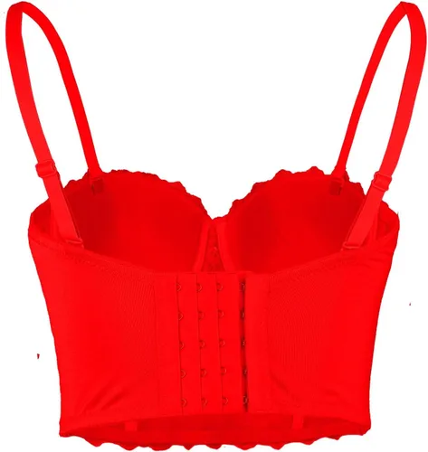 Vista 3 de ELLACCI Corsé de malla sexy con diamantes de imitación de encaje natural para mujer, color rojo