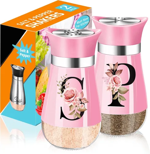 Vista 10 de Juego de salero y piminero, decoración de cocina negra de 4 oz, dispensador de especias clásico de acero inoxidable y vidrio, diseño recargable