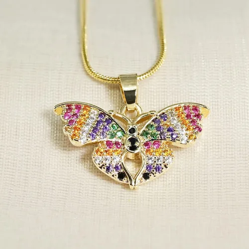 Vista 2 de BZEBI - Collares de mariposa para mujeres y niñas, delicados, chapados en oro de 14 quilates, circonita cúbica, joyería de Navidad, día de Acción