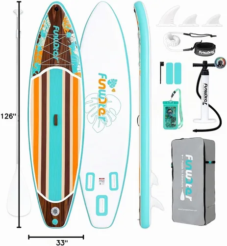 Vista 9 de FunWater Tabla de remo inflable de 11 pies y 10 pies 6 pulgadas con accesorios de tabla de remo de SUP de alta calidad, cubierta de EVA Grano