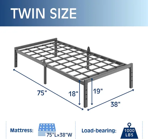 Vista 49 de 12 Inch Heavy Duty Black Metal Platform Bed Frame with Mattress Support, Twin Platform Bed Frame with Under Bed Storage, No Box Spring Needed, Easy