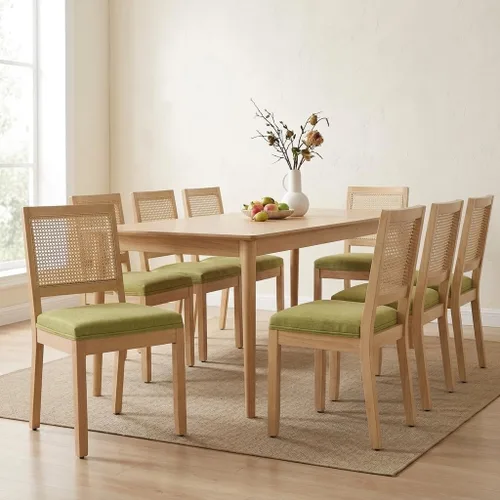 Vista 17 de French Country Dining Chairs Set of 2, Linen Upholstered Cane Back, Amber Soft linen upholstered seat with thick foam padding provides comfortable