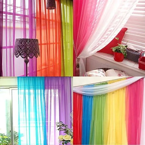 Vista 2 de Cenefas de Gauzy ligeras Cortina de ventana de puerta Cortina Sheer Home Wedding Decor - Negro