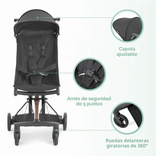 Vista 4 de évolur Roamer Cochecito ultraligero, cochecito de viaje compacto de una sola mano con plegado automático y soporte propio, arnés de seguridad de 5