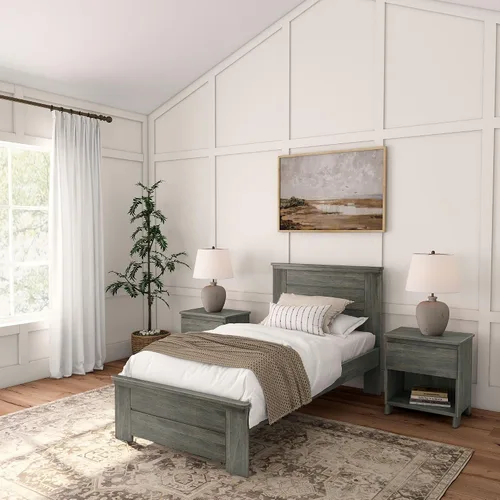 Vista 11 de Plank+Beam Cama individual moderna de granja, cabecera de tablones, marrón granero Barnwood Marrón