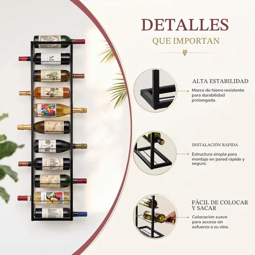 Vista 7 de Soporte para botellas de vino montado en la pared, estante para 10 botellas