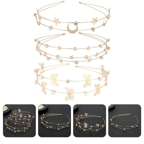 Vista 3 de Beaupretty 3 diademas de fiesta de diamantes de imitación de metal para niñas, damas de honor, novia, diamantes de imitación y diademas decorativas