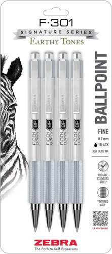 Vista 20 de Zebra Pen F-301 Bolígrafo retráctil de acero inoxidable de 0.7 mm, 4 unidades, tinta de fácil deslizamiento, clip de metal, recargable con F-Refill