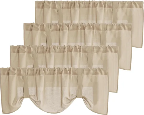 Vista 12 de NICETOWN Cenefa con textura de lino para ventana de cocina y sala de estar, filtrado de luz, estilo campestre bohemio, con bolsillo para barra, 2