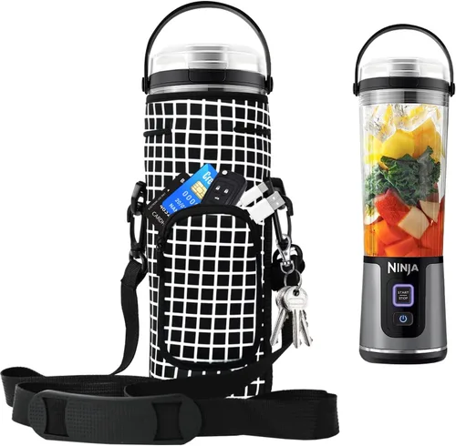 Vista 10 de Funda de almacenamiento para licuadora portátil Ninja Blast con correa para el hombro y bolsillo para accesorios Compatible con Ninja Negro