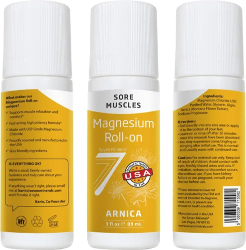 Vista 6 de Seven Minerals Arnica de magnesio Roll On Stick – Relajante muscular totalmente natural para dolores musculares, dolor de espalda y calambres