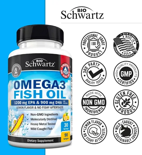 Vista 6 de Suplemento de aceite de pescado Omega 3 de triple fuerza, 2250 mg de ácidos grasos EPA DHA Omega 3 de pescado fresco capturado silvestre, fórmula