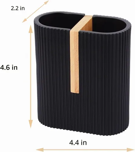 Vista 6 de Portacepillos de dientes para baño, soporte eléctrico de bambú para cepillos de dientes, color negro