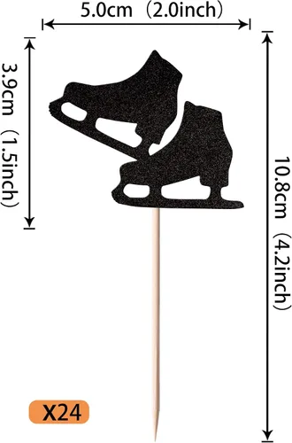 Vista 2 de Rsstarxi Paquete de 24 adornos para cupcakes de patinaje sobre hielo con purpurina para deportes sobre hielo, para temática de patinaje, baby