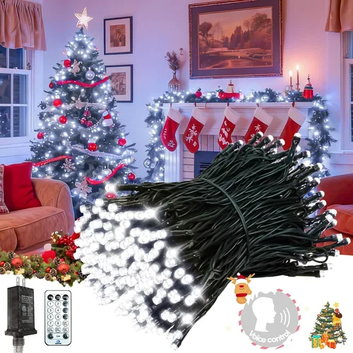 Vista 44 de Luces de cadena navideñas conectables de 240 LED de 88 pies, 13 modos, para interiores y exteriores, cable verde extensible, luces de árbol