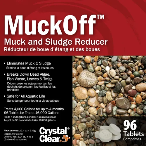 Vista 2 de CrystalClear MuckOff, Tratamiento Natural de Lodo para Estanques, Limpiador de Lodo para Jardines Acuáticos, Fuentes y Baños para Aves, Clarificante