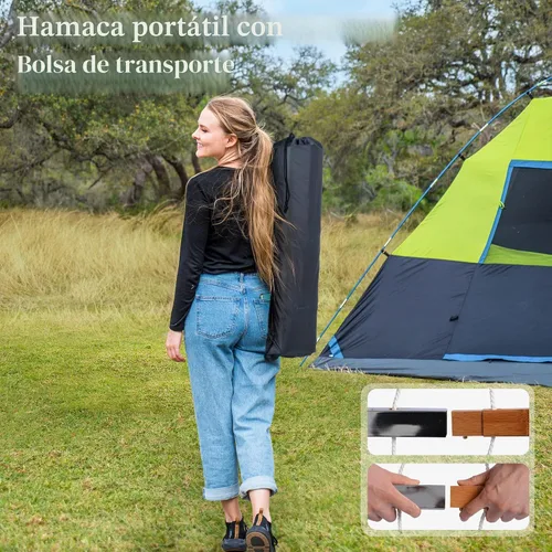 Vista 7 de SUNCREAT Hamacas Hamaca Portátil para Exteriores con Soporte, Capacidad de 475 libras, Hamaca Doble Resistente con Soporte Incluido, Patente