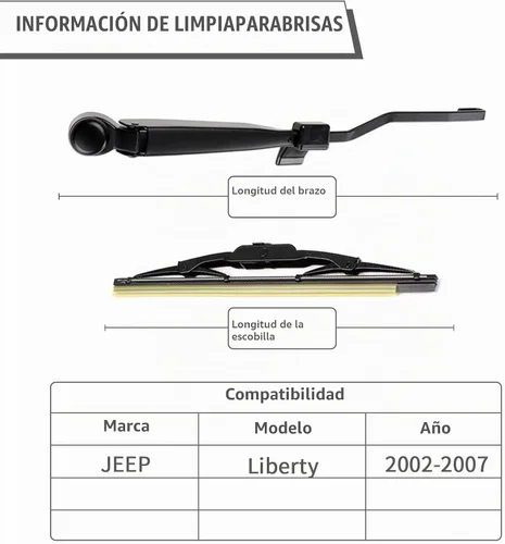 Vista 2 de Juego de tuercas de brazo y escobilla de limpiaparabrisas trasero de repuesto para Jeep Liberty 2002-2007, conjunto de limpiaparabrisas