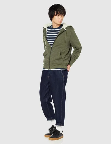 Vista 2 de Tienda Essentials - Sudadera de vellón con capucha, con forro de sherpa y cierre completo de cremallera para hombre