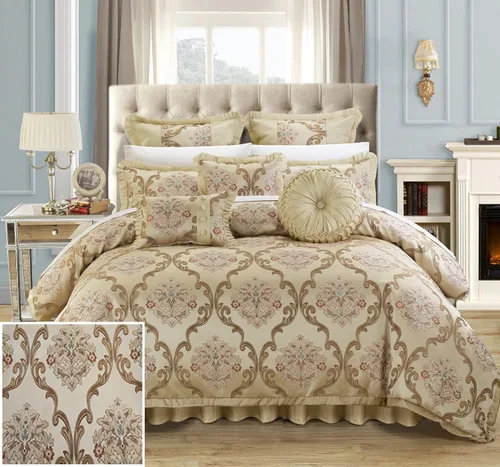 Vista 8 de Chic Home Aubrey Decorator juego completo de 9 piezas de ropa de cama con estilo tapicería y diseño Jacquard + almohadas