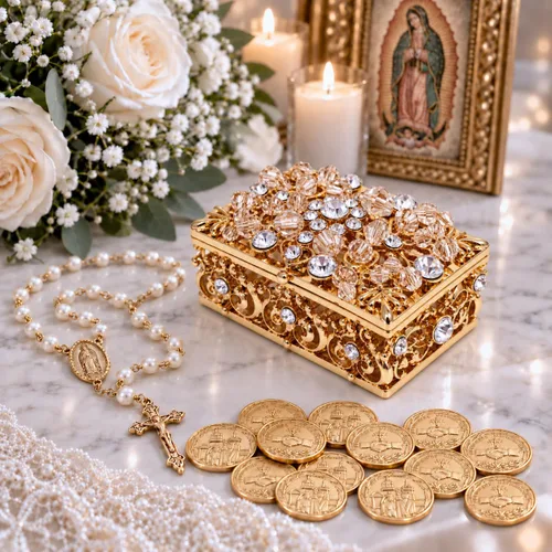 Vista 2 de Arras de Boda - Monedas de Boda - Caja decorativa con cristales de diamantes de imitación recuerdo 76 (dorado)