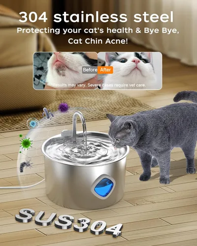Vista 2 de Fuente de agua para gatos de acero inoxidable – 108 onzas/3.2 L, dispensador de agua para perros, dispensador automático silencioso para gatos