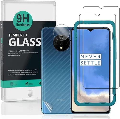Vista 9 de Ibywind Protector de pantalla para OnePlus 7, 2 unidades, con protector de lente de cámara, protector de piel de fibra de carbono trasero, incluye