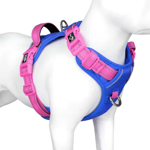 Vista 28 de Arnés para perro sin tirones, chaleco para perro reflectante ajustable de colores únicos, con asa de entrenamiento suave y clips de metal
