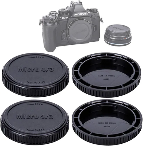 Vista 9 de Fotasy RBC2 2 x cubiertas de lente traseras y set de tapas con gamuza de limpieza para Canon EOS DSLR (negro)