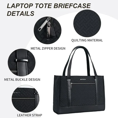 Vista 4 de EMPSIGN - Maletín para laptop para mujer de 16 pulgadas, Acolchado, negro, L, Elegante