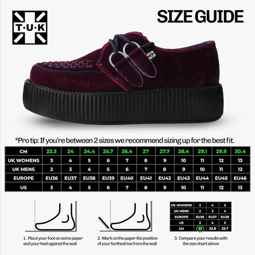 Vista 6 de T.U.K. Shoes Velvet Viva Mondo Creeper, Borgoña