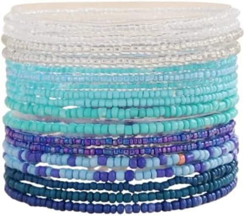 Vista 20 de Fuqimanman2020 18 piezas de pulseras apilables con cuentas estilo boho para mujer, conjunto de tobilleras de cuentas de arroz multicapas coloridas