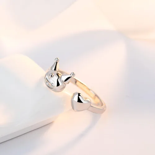 Vista 6 de HYXITVCG Anillo Kuromi y mi melodía, lindo anillo de anime, anillo de plata ajustable para mujeres, anillos kawaii, joyería Kawaii para mujeres