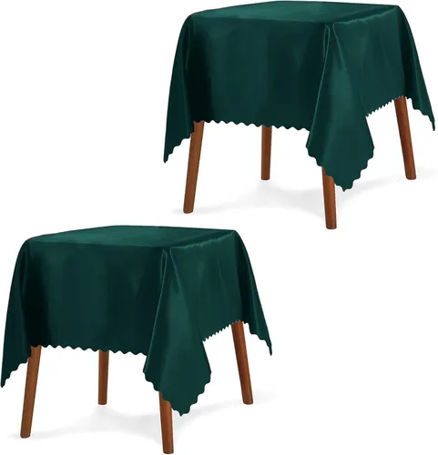 Vista 22 de P Pothuiny Paquete de 2 manteles cuadrados de satén beige de 54 x 54 pulgadas, manteles de satén superpuestos para decoración de mesa de tela suave