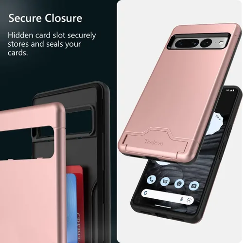 Vista 5 de Funda tipo cartera de doble capa con ranura para tarjeta y soporte para Google Pixel 7 Pro - Oro rosa