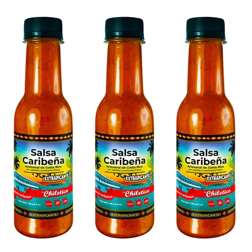 Vista 14 de Chiletico Salsa picante mediana caribeña – Paquete de 3 auténticas salsa picante costarricense – Calor equilibrado con verduras frescas y especias